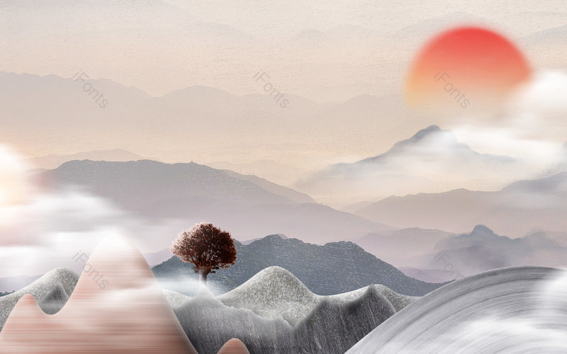中国风唯美意境山水装饰背景设计,插画/手绘图,插画/手绘图库,插画/手绘图下载,插画/手绘